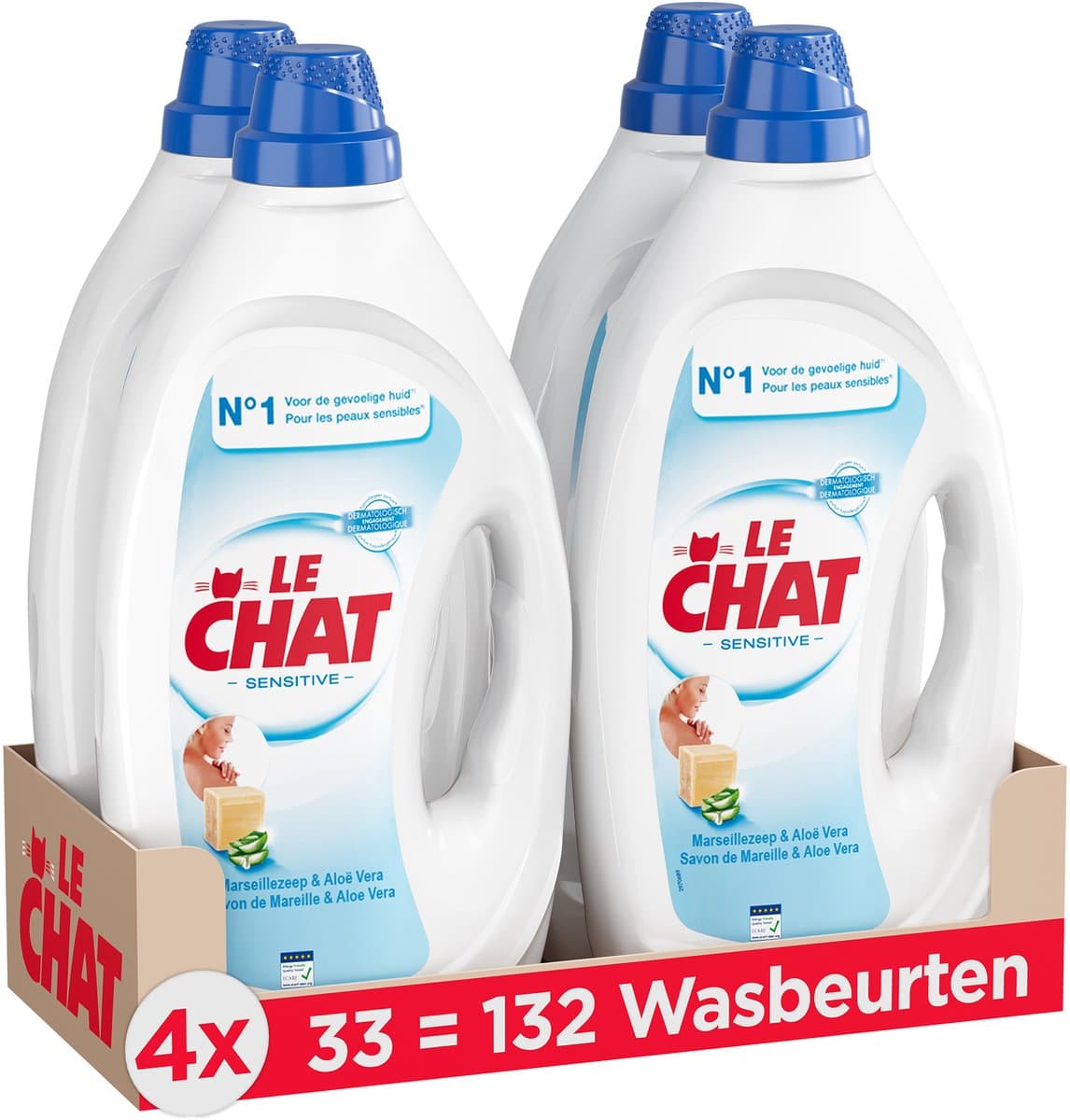 Le Chat Gel Sensitive - Vloeibaar Wasmiddel - Geschikt Voor Alle Was - Frisse Geur - Marseille Zeep - Voordeelverpakking - 4 x 33 Wasbeurten — afbeelding 1