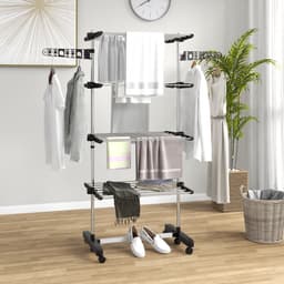 HOMCOM-Wäscheständer-Edelstahl, ABS-142L × 55B × 172H cm-Schwarz — thumbnail 4