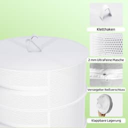 NetDroog Opvouwbaar Droogrek - Rits Drooginet voor Kruidens, Vlees en Kleding - Wit - 4 Lagen - Φ60cm — thumbnail 2