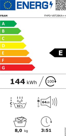 Fram Warmtepompdroger - 8 KG - Wasdroger - 15 Programma's - LED display - Zwart — thumbnail 2