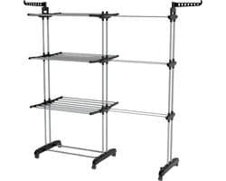 Vonia Droogtoren - Droogrek - Wasrek - Wastoren Dubbel - 3 Lagen - Inklapbaar - 150 x 50 x 171 cm - Grijs — afbeelding 1