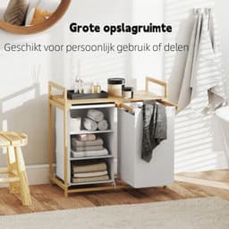 Wasmand - 4 compartimenten - Wasverzachter - met 2 uittrekbare, uitneembare waszakken - Non-woven - Opbergbox voor wasgoed met 83 liter - Wassorteerder met grote handgreep - 70 x 36 x 70 cm - Bamboe wit — thumbnail 5