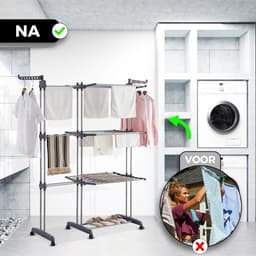 Vonia Droogtoren - Droogrek - Wasrek - Wastoren Dubbel - 3 Lagen - Inklapbaar - 150 x 50 x 171 cm - Grijs — thumbnail 5