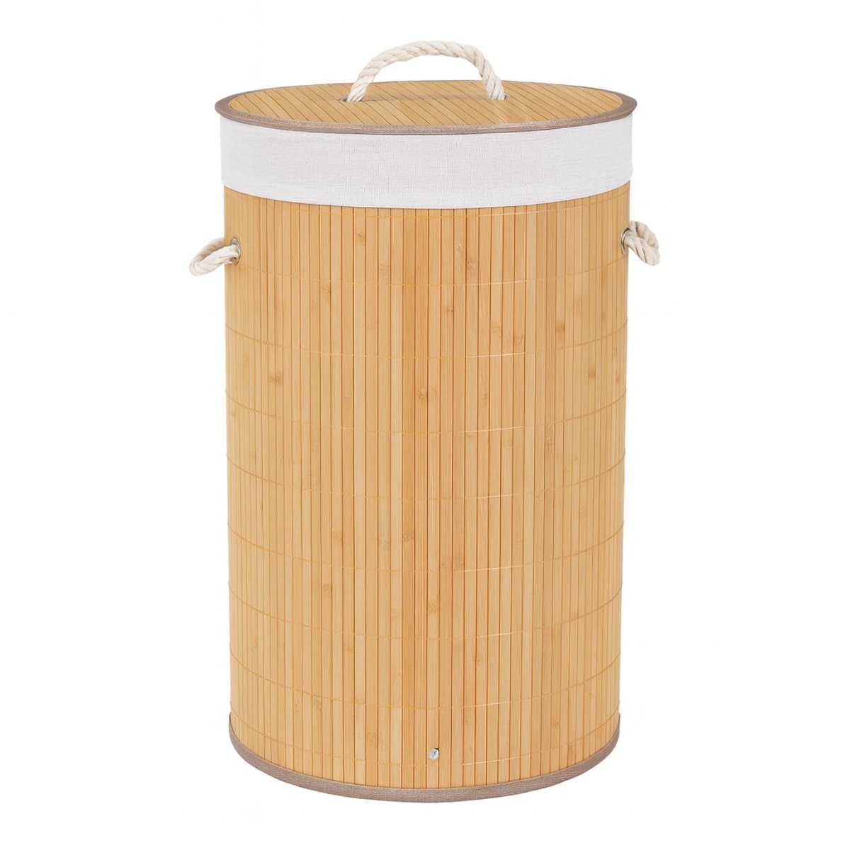 Bamboe Wasmand met Deksel – 54 Liter – Ø35 x 57 cm – Opvouwbare Wasmand met Touw Handvatten – Ademend & Duurzaam– Wasbaar – Bruin — afbeelding 1