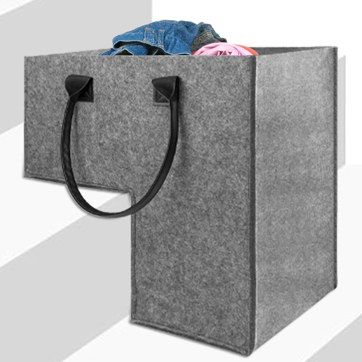 Trapmand - Trappenmand-organizer - 40cm - multifunctionele trapmand - opvouwbare L-vormige opbergmand van vilt - Geschikt Voor thuiskantoor, tapijt en houten trappen - grijs — afbeelding 1