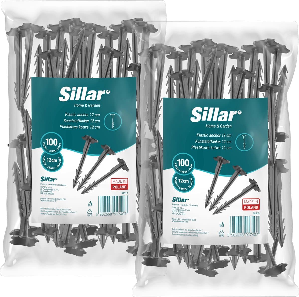 Sillar, grondankers, 12 cm, voor geotextiel, gaas, folie, UV-bestendig, stabiel en duurzaam, PP-kunststof, sterke tuinankers voor het bevestigen van tuinslangen, geotextiel, 200 stuks — afbeelding 1