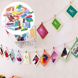 50 Stuks Fotoknijpers - Met 10m Jute String - Mini Knijpers - Kaartknijpers - Foto Knijpers - Knijper Om Foto's Aan Op Te Hangen - Fotohouder - Wasknijpers - Geboorte Wasknijpers - Kleine Houten Mini Knijpers - Voor Fotowand Display Party Decoratie — thumbnail 2