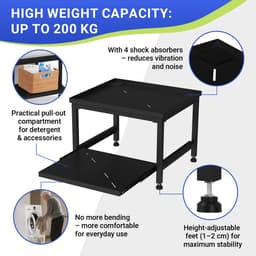 Wasmachine opbouwmeubel Zwart 200 kg belastbaar - 63x54x45.5cm - Wasmachine Verhoger Met uittrekbaar rek — thumbnail 2