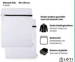 Loti Living Grote Waszakken Set 2 stuks – 60x90 cm – Waszak voor Beddengoed, Handdoeken & Kleding – Wasnet voor Wasmachine – Wit — thumbnail 3