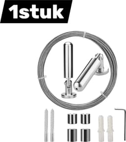 Waslijn van roestvrij staal - Douchegordijnkoord voor de badkamer - Gordijnophangkoord - Gordijnroedeset - Hangende waslijn - Gordijnspankoord - Duurzaam materiaal - Zilver — thumbnail 1