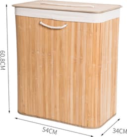 Decopatent Bamboe Wasmand - Dubbele Wasmand met deksel - Opvouwbaar - 110 L - Naturel — thumbnail 3