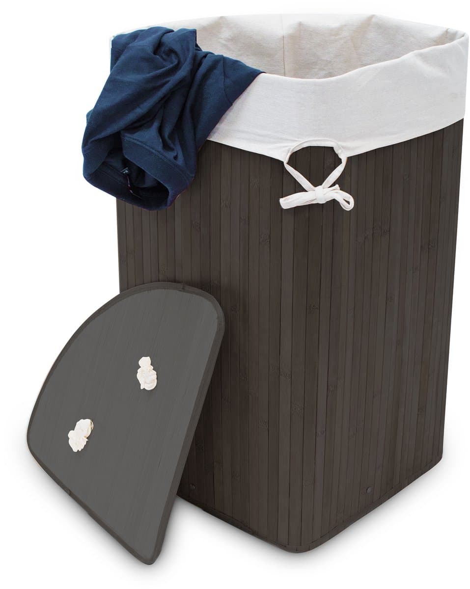 wasmand driehoek - 60 l - opvouwbaar - ruimtebesparend - met katoenen waszak - zwart — afbeelding 1
