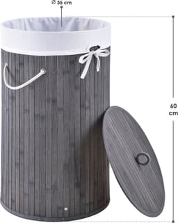 Bamboe Wasmand Curly - 55 Liter - Grijs - Incl. Waszak & Deksel — thumbnail 2