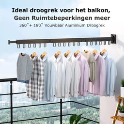 Wanddroogrek Inklapbaar 6 Haken - Droogrek Muur Wandmontage Ophangbaar - Clothes Rack Uitschuifbaar + Montage Kit - Zwart — thumbnail 5