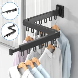 Wanddroogrek Inklapbaar 6 Haken - Droogrek Muur Wandmontage Ophangbaar - Clothes Rack Uitschuifbaar + Montage Kit - Wit — thumbnail 3