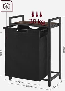 FurnStar - Wasmand - Was emmer Met Plank - Wasbox - Waszak Van Oxford Stof - Uitschuifbaar Verwijderbaar - Metalen Frame - 65 L - 50 x 33 x 72 cm - Vintage Bruin-Zwart — thumbnail 4