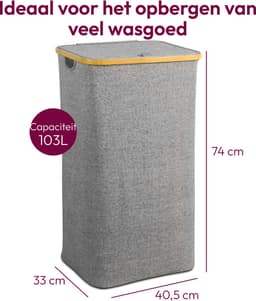 Gadgy Wasmand met Deksel - Opvouwbaar - 103 liter - Wasbox met Uitneembare Waszak - Wasmanden - Laundry Basket - Grijs — thumbnail 2