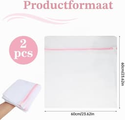 Set van 2 Wasnetten voor Wasmachine - Wit - 60 x 60 cm - Premium Polyester met Verborgen Ritssluiting - Voor Gevoelige Kleding — thumbnail 4