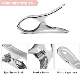 Wasknijpers, groot, 12 cm, strandhanddoekklemmen, handdoekklemmen voor strandstoelen, roestvrijstalen klemmen voor strandhanddoek, handdoek, badhanddoek, kleding (zilver) — thumbnail 2