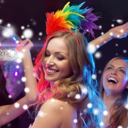 4 stuks regenboog dameskostuum, carnaval regenboog kostuum dames, met regenboog tule rok, kleurrijke veren hoofdband, regenboog-kniekousen, vingerloze handschoenen, voor carnaval, cosplay — thumbnail 5