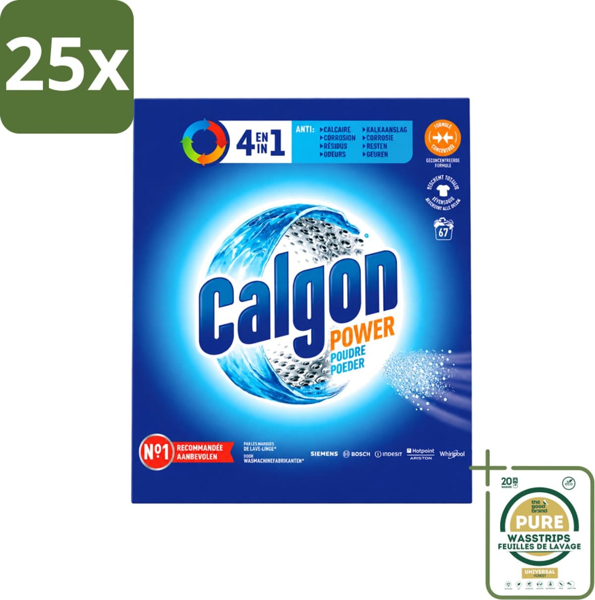 25 x Calgon - Wasmachinereiniger - Tegen Kalkaanslag / Corrosie / Wasmiddelresten / Geuren - 67 Wasbeurten - Wasstrips - Wasmachine Reinigen - Kalkvoorkomen - Corrosie Voorkomen - Wasmiddelresten Verwijderen - Geuren Verwijderen — afbeelding 1