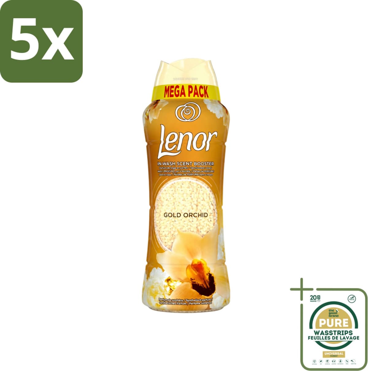 5 x Lenor – Geurparels – Gouden Orchidee – 570 g - Wasstrips - Geurparel - Wasgeur - Orchidee - Vanille - Wasgeurparfum — afbeelding 1