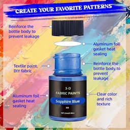 24 x 25 ml, textielverf, wasmachinebestendig, 3D-stofkleuren, wasbestendig, stofverf met 10 penselen voor kleding, textielverf voor T-shirt, schoenen, jeans, tassen, kleding, glas, hout — thumbnail 4