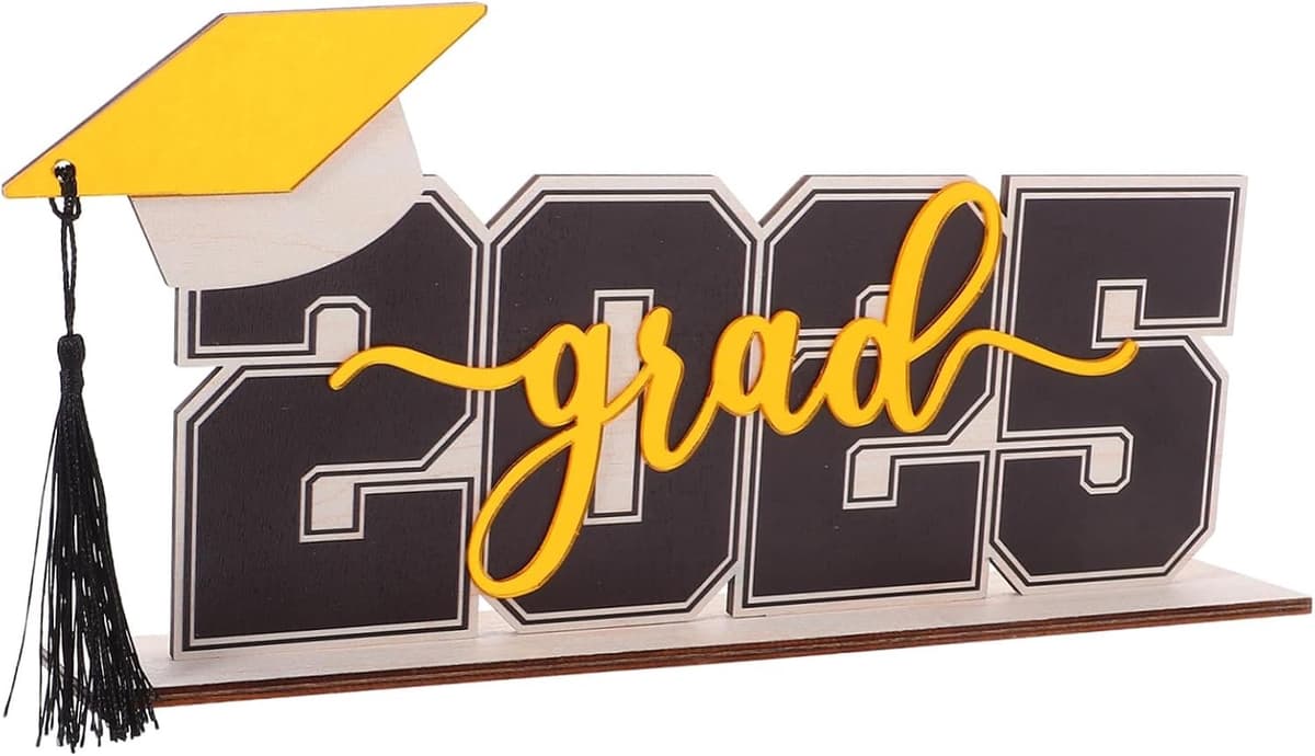 1set Houten Tafel Decoratie Voor Afstudeerfeest Elegante Centerpiece Met Letters Zwarte Tassel Voor Afstudeerfeest Versiering — afbeelding 1