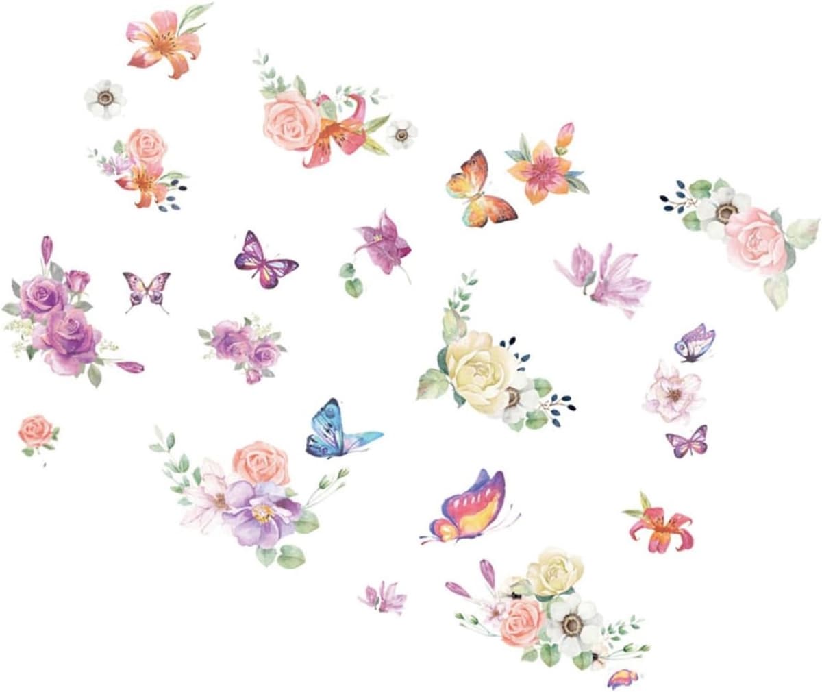 1Set Verwijderbare Rozenbloem Wandstickers Zelfklevende Decoratieve Muurstickers Woonkamer Slaapkamer Muurdecoratie met Kleurrijke Patroon — afbeelding 1