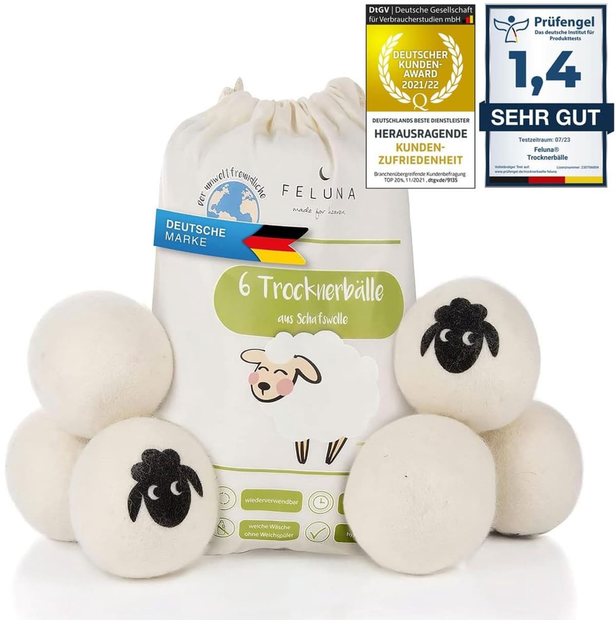 Set van 6 Wol Droogballen voor Wasdroger — afbeelding 1
