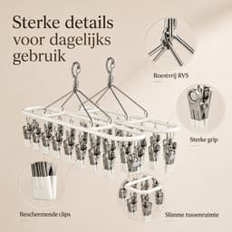 Bobypet - Droogrek - Sokken drogerrek - 2 Stucks - Winddicht & Roestvrij - Wasrek met Knijpers - 360° Draaibaar Droogrek RVS - Voor Sokken & Ondergoed - Wit — thumbnail 3
