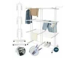 BAUER & MEYER® - Droogtoren met wieltjes XL - 40 Meter drooglengte - Incl. 20 wasknijpers + 1x wasmand - Wastoren inklapbaar - 170 x 134 x 65 cm - Wit