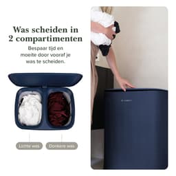 Jubbly® - Wasmand - Wassorteerder - Wasmand met Deksel - Wasmand 2 vakken - Wasmand opvouwbaar - Wasbox - 90 Liter - Blauw - The Splitsmart — thumbnail 3