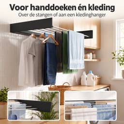Lacardia Wanddroogrek Inklapbaar 120 cm - Wasrek Hangend - Zwart - Wandgemonteerd Droogrek met 7,2 Meter Drooglengte — thumbnail 4