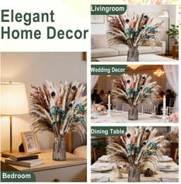 Gedroogde bloemen, 44 cm, boho-decoratie met sluier, Bunny-Tails, gedroogde bloemen, bruin pampasgras, decoratie voor woonkamer, hal, eettafel, badkamer, decoratie — thumbnail 4