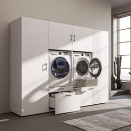 Roomart SERIE 2 Wasmachine Ombouwkast 254x205 cm - Kastenwand met 2 Hoge Kasten - Wit — thumbnail 1