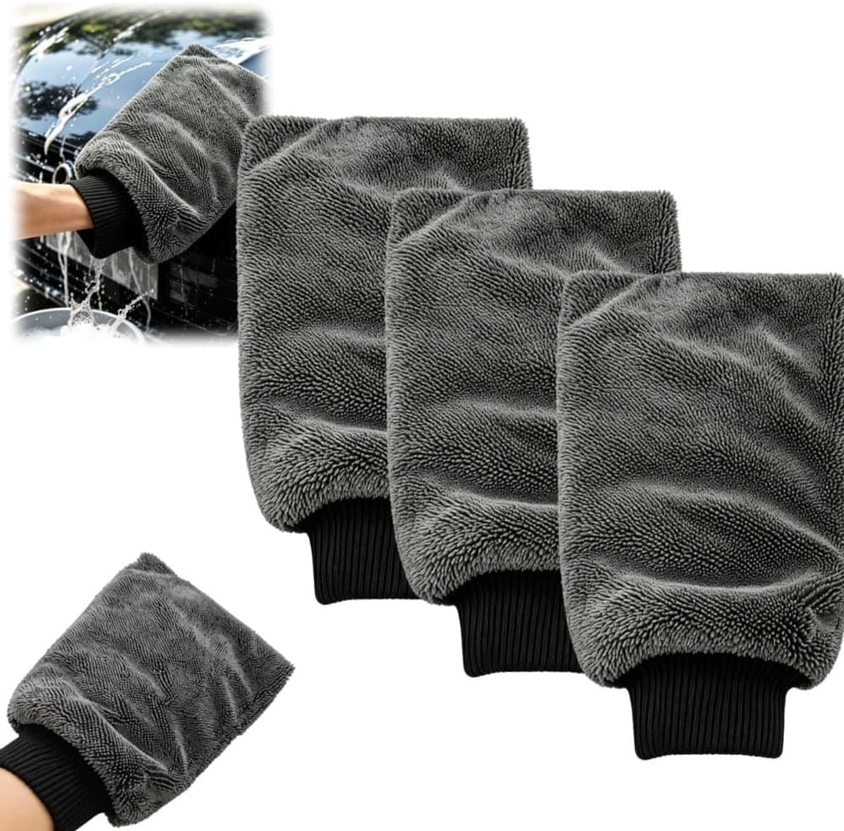 Washandschoen - Schoonmaakhandschoen voor auto, keuken en badkamer - Streeploos schoonmaken voor lak, glas en tegels - Zacht, absorberend, wasbaar en herbruikbaar — afbeelding 1