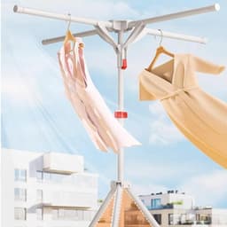 Opvouwbaar Kledingrek - Inklapbaar Droogrek - Staand Kleding Wasdroogrek - Driepoot Wasrek - Droogtoren met 4 Armen - Ruimtebesparend - Max. 80 kg - Verstelbaar Hoogte 130-180 cm - Voor Balkon & Terras & Veranda — thumbnail 3