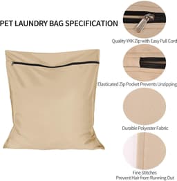 1 stuk - Waszak voor huisdiertextiel - Waszak van twill-polyester - Grote waszak met ritssluiting - Voorkomt dat haren van huisdieren de wasmachine verstoppen - Geschikt voor wasmachines - 70 x 60 cm - Voor honden, katten en konijnen - Oranje — thumbnail 5