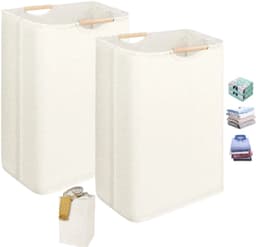 Set van 2 - Wasmand - Mand voor vuile was - Opvouwbare, draagbare wasmand - Crèmewit - Inklapbaar - Lichtgewicht - Draagbaar - 30x30x40 cm - Geschikt voor wasruimte en badkamer - Ook geschikt voor het opbergen van kinderspeelgoed — thumbnail 1