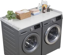 VEVOR Werkblad voor Wasmachine en Droger (137 X 69,9 cm) met Opstaande Rand en Haken, voor Organisatie en Opbergruimte in Linnenkast, Voorraadkast of Keukenblad, Draagvermogen tot 113 Kg, Grijs — thumbnail 1