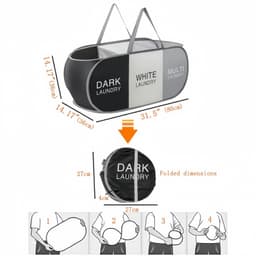 1 stuk - wasmand - wassorteerder wasgoedmand - opvouwbare wasmand - 3 vakken met handvatten - oxford stof - 80 × 36 × 36 cm - voor badkamer opslag van vuile was slaapkamer speelgoed opbergen — thumbnail 4