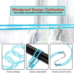 2 stuks kledinglijnen, waslijn, antislip elastisch touw, nylon waslijn, draagbare waslijnen, winddichte outdoor waslijn, voor reizen, camping, tuin (blauw) — thumbnail 5