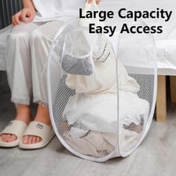 Wasmand, 25L opvouwbare mesh kledingmand, pop-up vuile kledingmand voor slaapkamer badkamer [pak van 2 zwart] — thumbnail 3