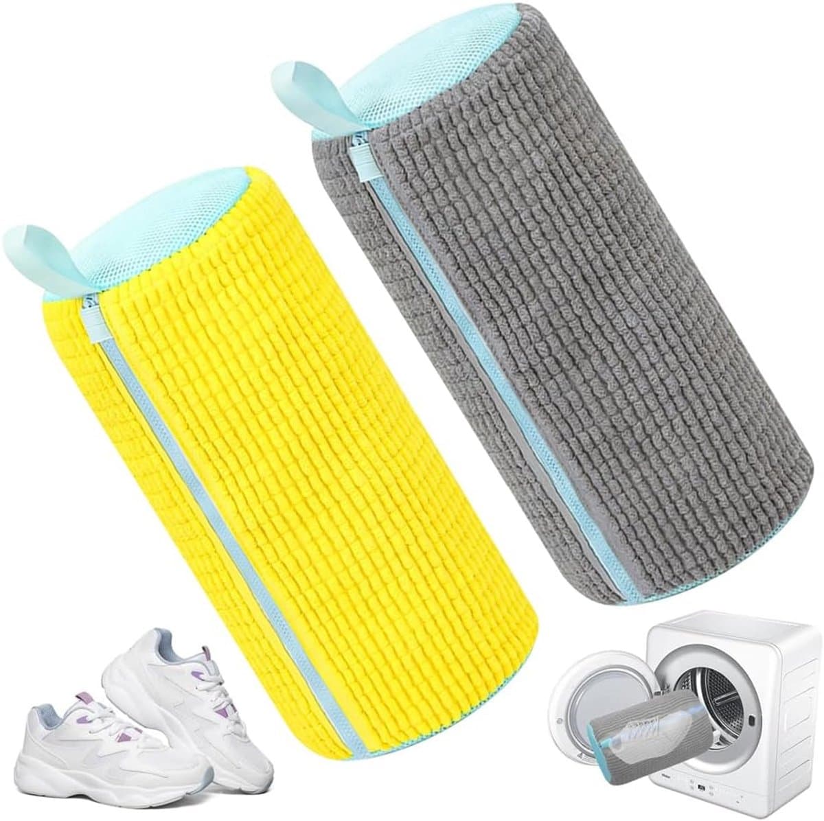 2 in 1 Schoenwashbeutel Wasmachine, Herbruikbare Schoenwashbeutel Wasmachine, 360 ° Reinigingsfluom Wasmachine Schoen tas voor Turnschoenen, Die Einlegezolen können mitgewassen worden — afbeelding 1
