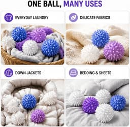 12 wasballen voor droger, herbruikbare wasballen voor droger en wasmachine, vervanging voor wasverzachter, anti-pilling, sneller drogen voor donsjacks en kleding (wit, blauw, paars) — thumbnail 2