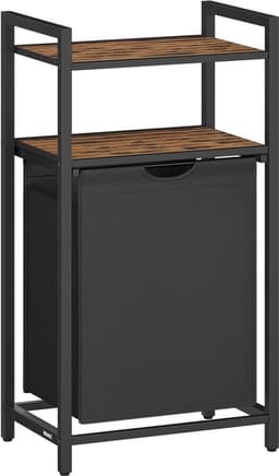 Klarven® Wasmand Vintage Bruin-zwart - Deksel Wasmand - Wasmanden - Wasmand Zwart - Laundry Basket - Met Legplanken en Waszak - 65 Liter — thumbnail 1