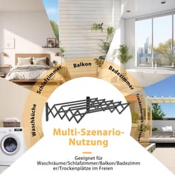 Uittrekbaar Wanddroogrek RVS - 42-80cm - 7 Droogstangen - Draagkracht 25kg - Voor Balkon, Badkamer & Wasruimte — thumbnail 4