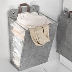 Wasmand (1 stuk) - Opvouwbare wasmand - Wasmand voor vuile was - Hangende wasmand - Opvouwbare wasmand voor huishoudelijk gebruik - Wandgemonteerde badkamerwasmand - Handvat - Ingebouwde waterdichte coating - Grijs - 58*41*15cm — thumbnail 3