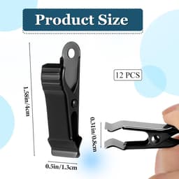 Metalen klemmen, 12 stuks krokodillenklemmen, 1,3 cm, klein, antislip, gordijnklem, brede veerklemmen, zwart, mini-wasknijpers voor foto's, gordijnen, kleding, snacks, knutselwerk — thumbnail 3
